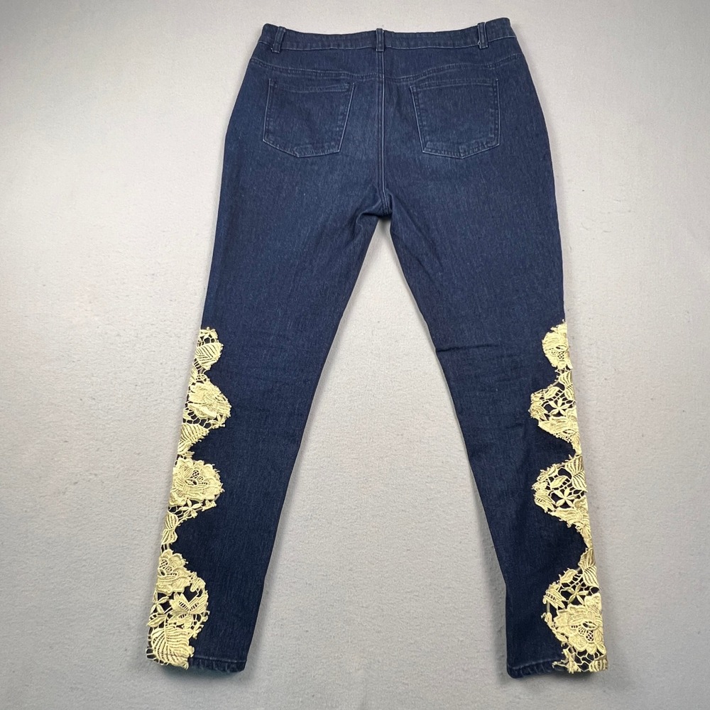 K. Jordan Lace Applique Jeans Womens 16 Blue Dark Wash Skinny Boho Denim Pants - Picture 3 of 13